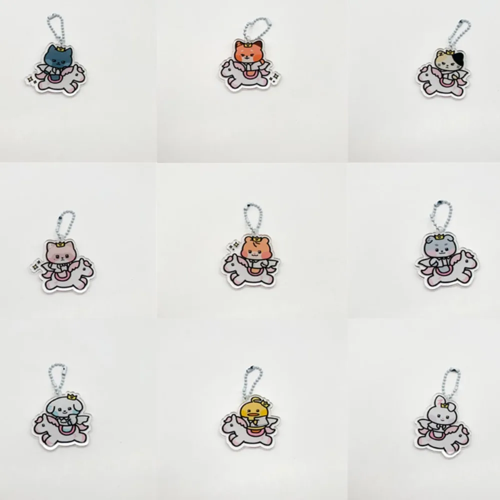 Cartoon Group Member Animal Acrylic Keyring Anime Riding Horse Peripheral Keychain Children School Bag Key Pendant Birthday Gift