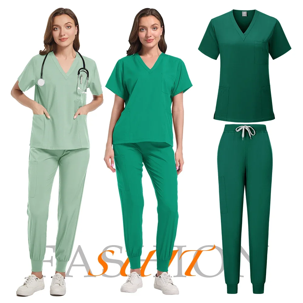 

Fashion Scrub Suits Scrubs Set for Women Joggers Tops+pants Hospital Doctor Nursing Uniform V-neck Solid Color Surgical Workwear