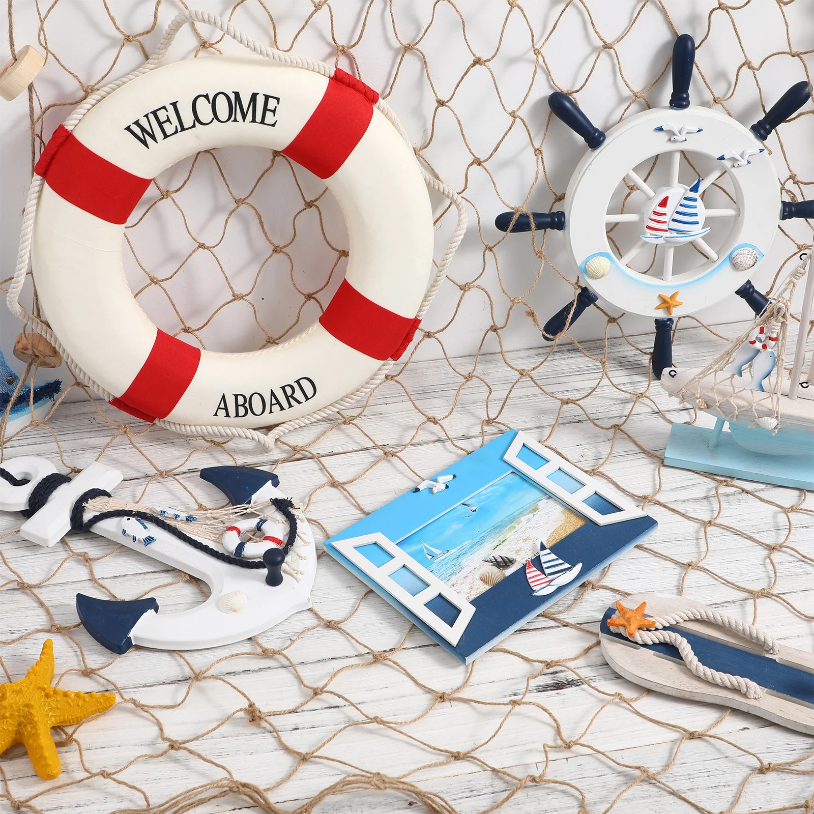 200cm x Nautical Fish Net Decor Decorative Mediterranean Style Fishing Net Wall Decor Wall Hanging for Home Cafe