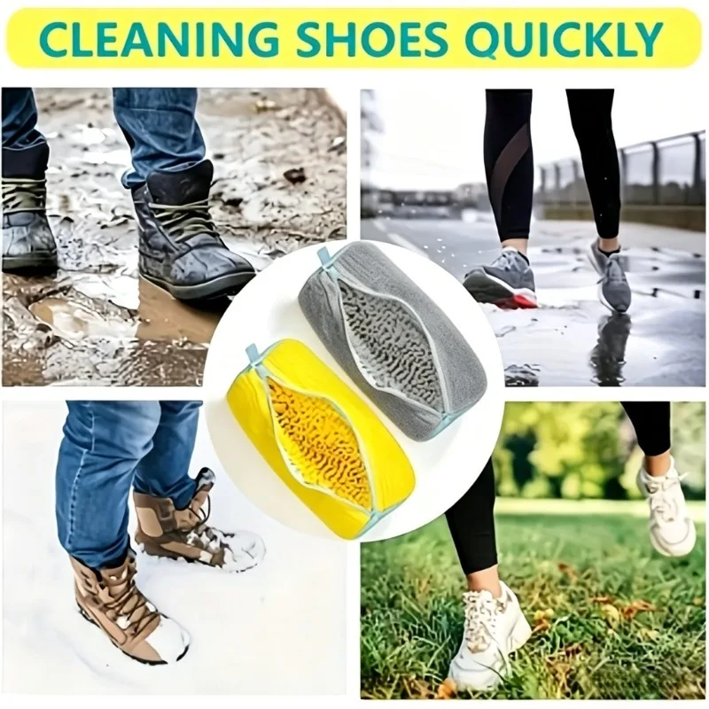 Shoe Washing Bag for Washing Machine, Fluffy Fiber 360° All-Around Cleaning, Durable Zipper Reusable Oval Sneaker Laundry Bag