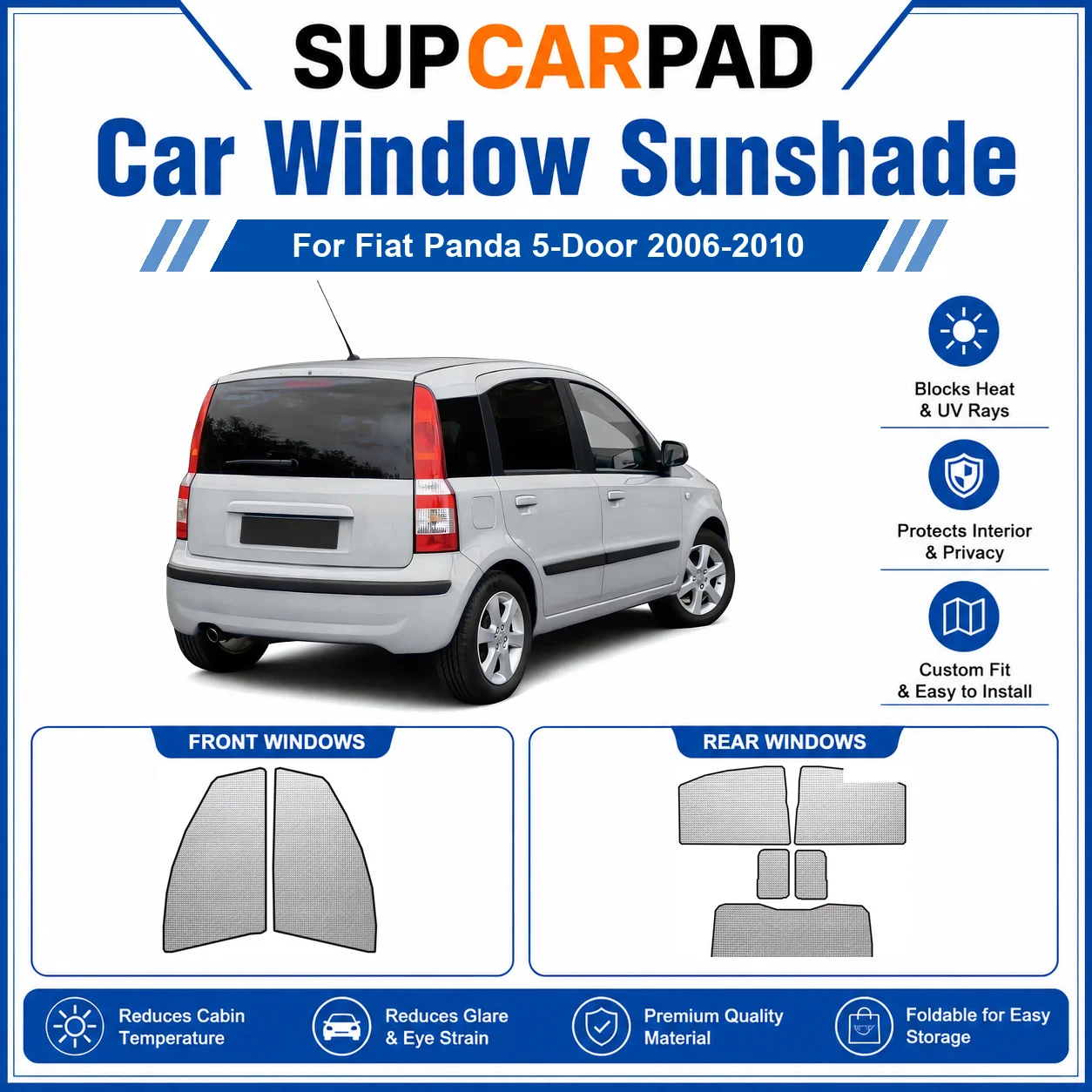 For Fiat - Fiat Panda 5-Door 2006-2010 Full Set Car Window Sunshades UV Block Privacy Heat Insulated Foldable Car Curtain