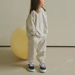 2024 Winter New Children Fleece Sweatshirt + Pants 2pcs Suit Boys Girls Plus Velvet Thick Sports Set Kids Solid Casual Outfits