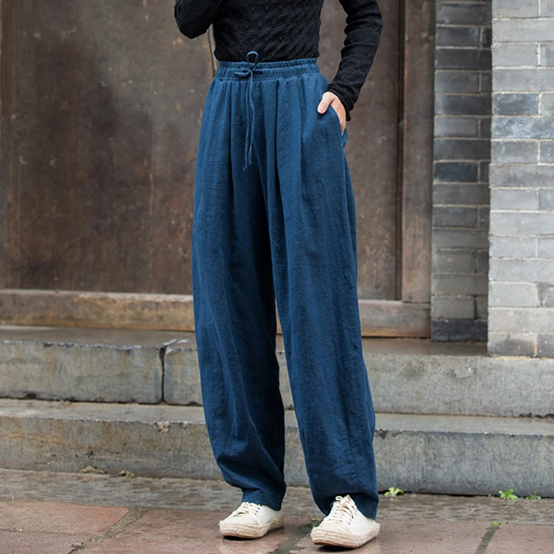 

High Waist Cotton Linen Casual Pants Women New 2025 Spring Vintage Style Solid Color Loose Comfortable Female Trousers T516