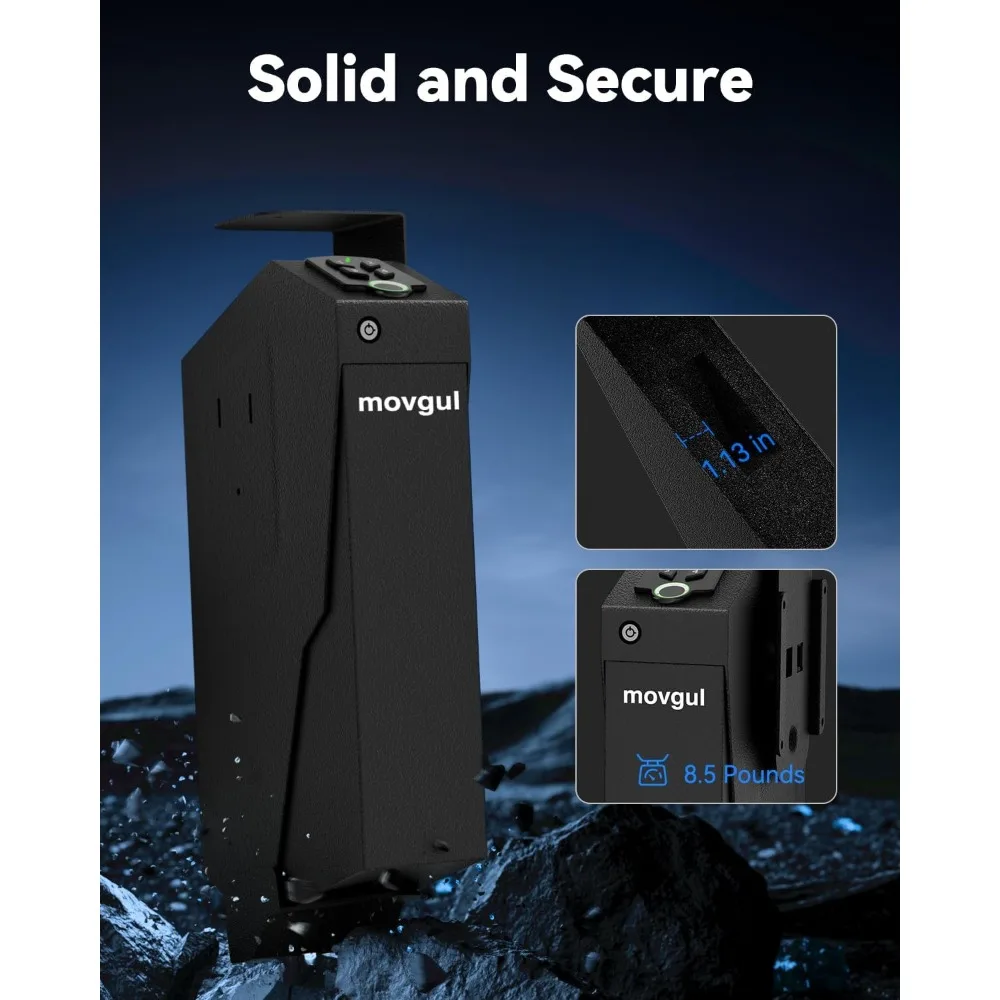 Gun Safe, Biometric Drop Down Bedside Gun Safe Quick Access Handgun Safe Mount Pistol Safe for Desk, Car, Nightstand