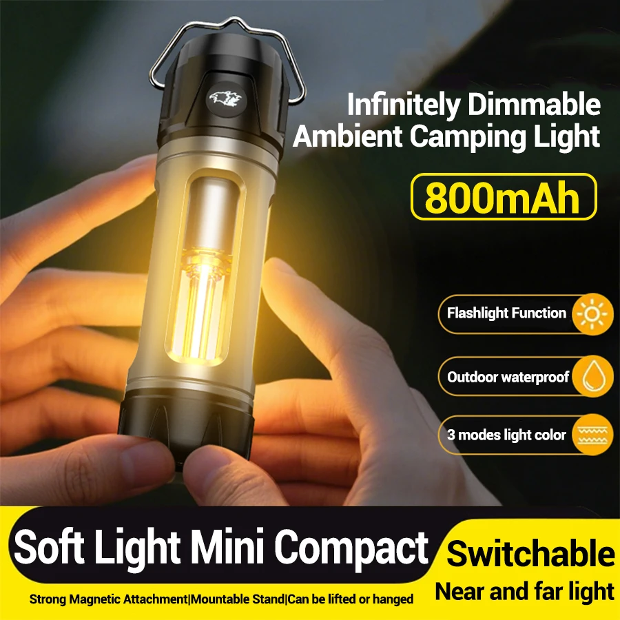 

Portable Lantern 3-Color Temperature Stepless Dimming Magnetic Hook 800mAh Type-C Charging IPX4 Waterproof ABS Portable Lantern