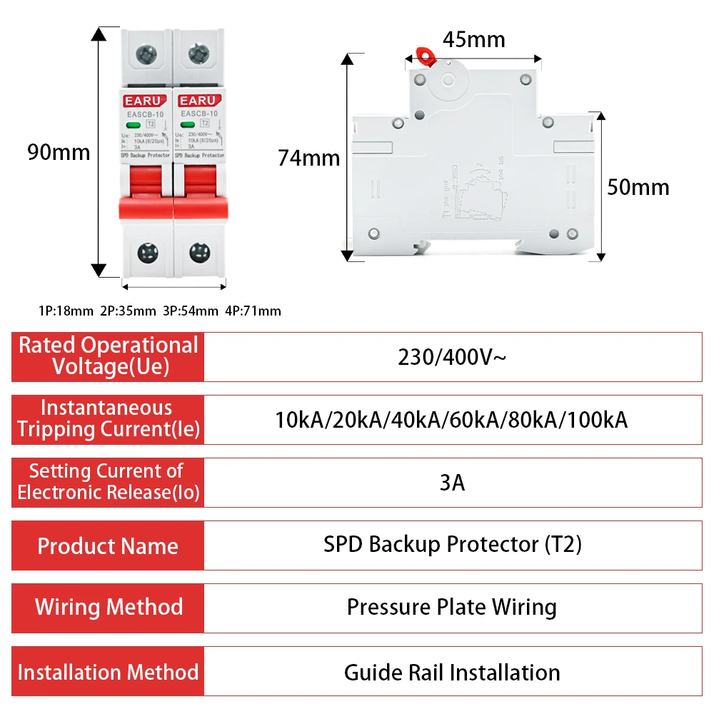 AC SPD Backup Protector T2 Surge Protection Lightning Arrester 230V 400V Surge Protector Din Rail Current Breaker 10kA 20kA 2P