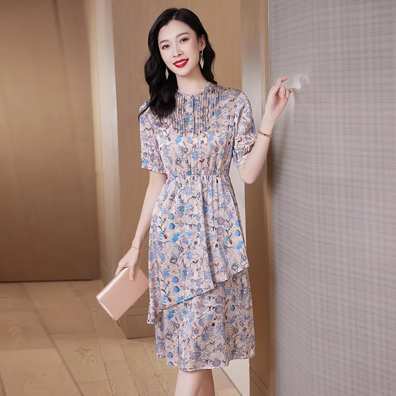 

23012 Silk Dress Summer 2024 New Irregular Pattern Print Design Silk Vintage Skirt