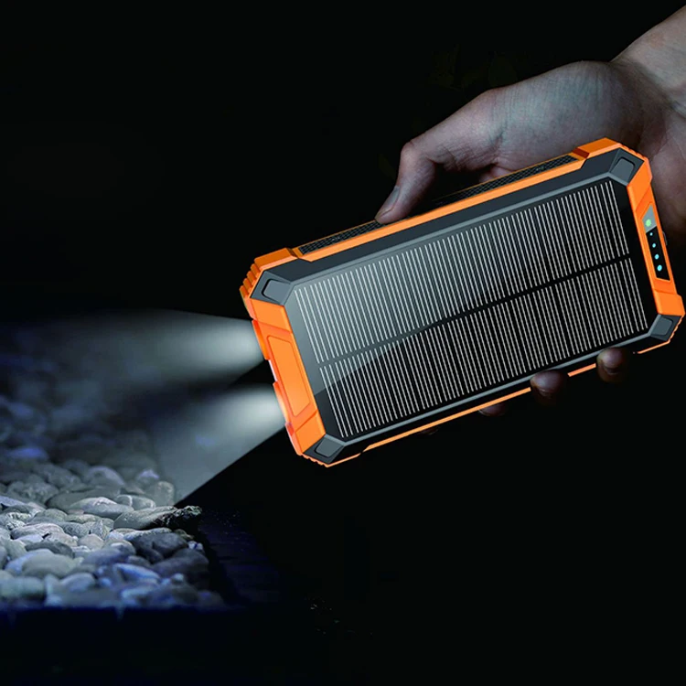 New Design Multifunction Portable Waterproof 20000mah Solar Power Bank Build in Cable with Flashlight Wireless Solar Charger