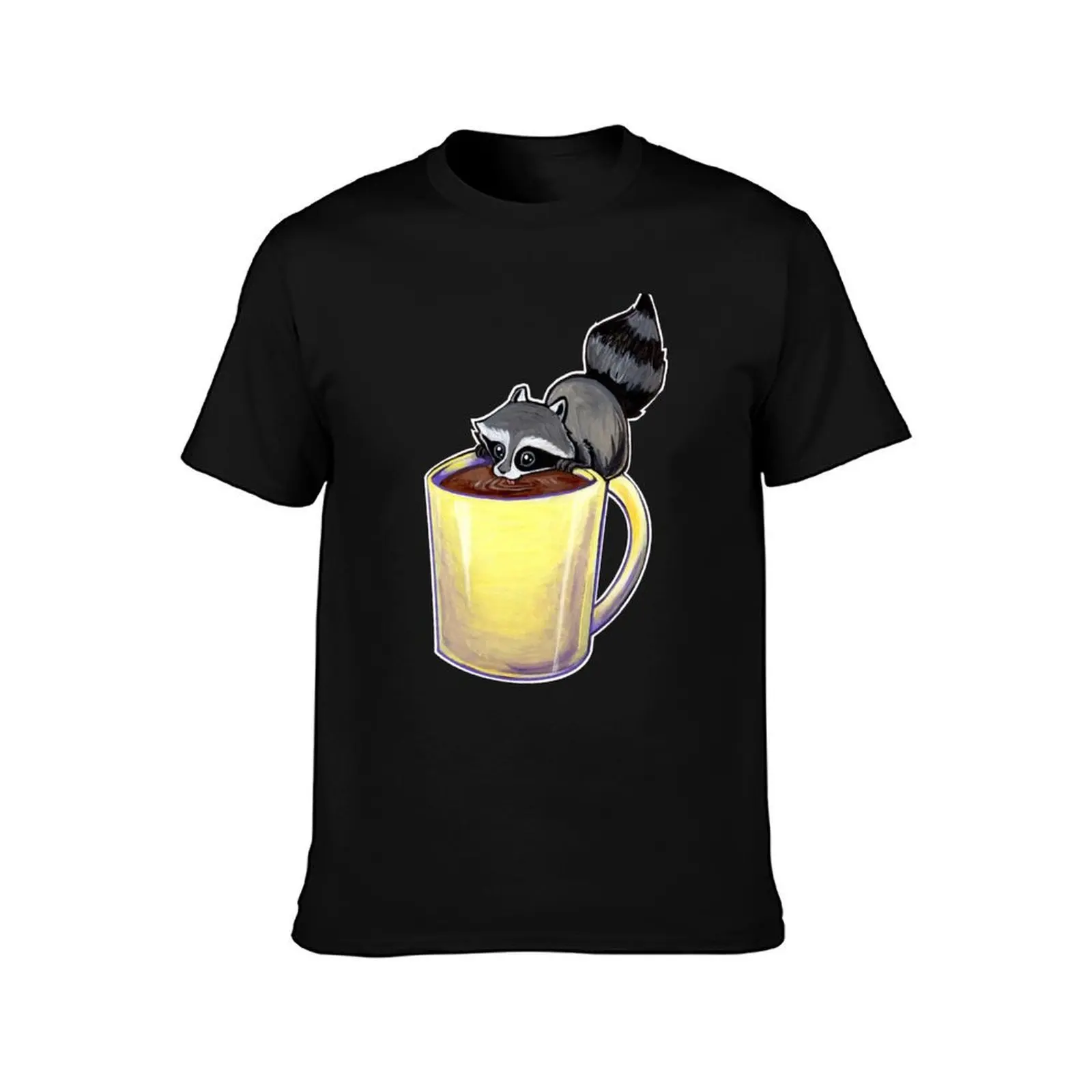 Coffee raccoon T-Shirt Summer Casual Cotton Tee Oversized Streetwear Tops Vintage Graphic Print Loose Fit Short Sleeve
