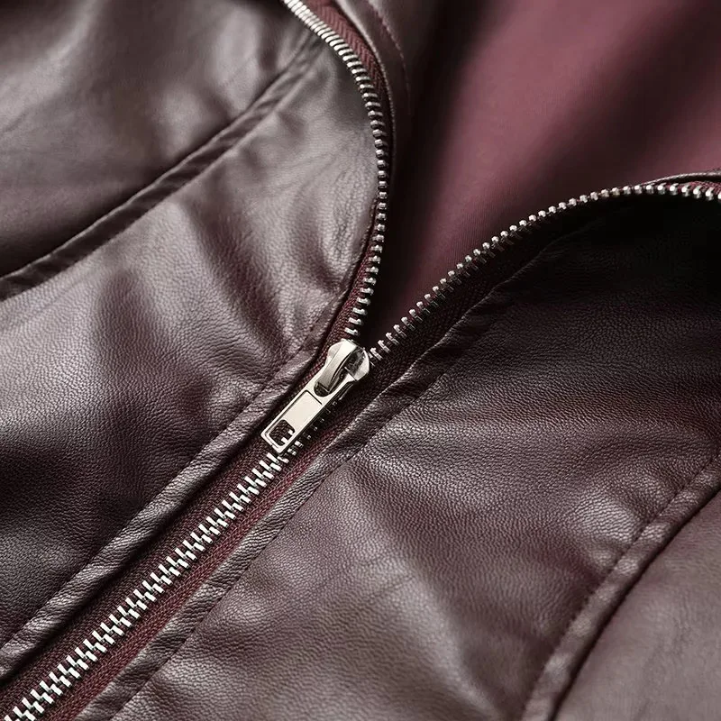 Lockere Damen-Jacke aus Kunstleder mit Stehkragen, amerikanischer Stil, Oberbekleidung, modische Streetwear, Transoceanal Export