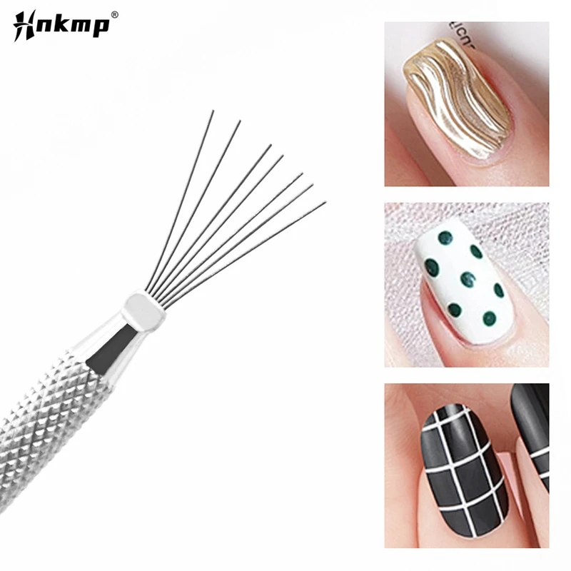 Multifunctional Nail Art Line Painting 7 Pin Pen Bendable Silicone Handle Nail UV Gel Brushes Drawing Manicure Tools