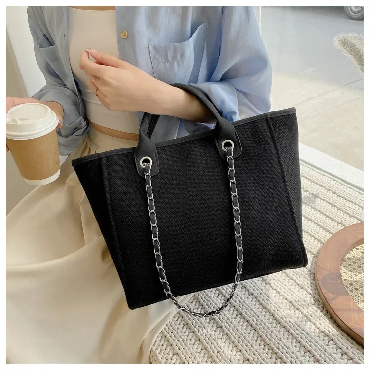 Women\'s Bag 2023 New Canvas Tote Bag Bucket Bag Fashion Large Capacity Handheld Chain Shoulder Bag Female Travel Shopping Totes