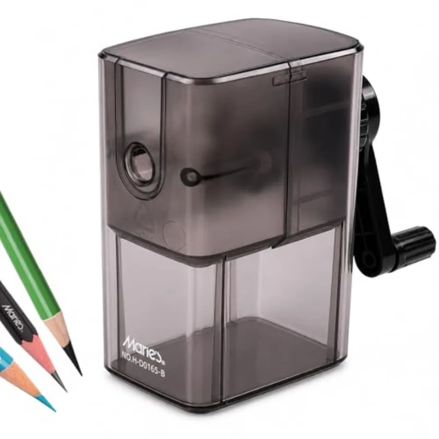 Marie's Manual Pencil Sharpener, 5 Point Modes, Auto-Stop, Transparent Shavings Bin, for Graphite, Colored and Charcoal Pencils