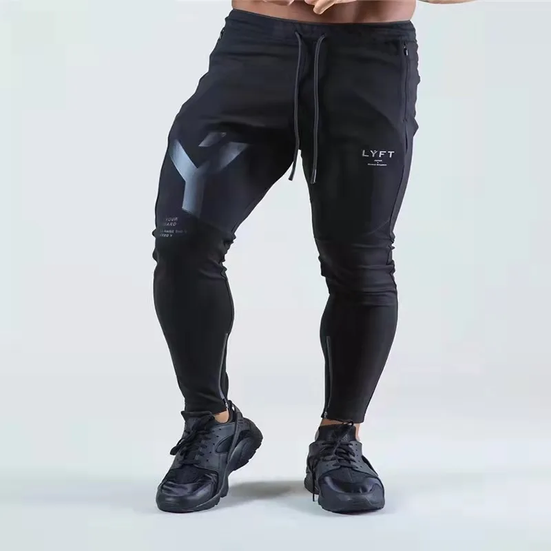 Lyft Fitness Pants Men, Autumn and winter new breathable sports casual pants, slim corset small foot zipper pants