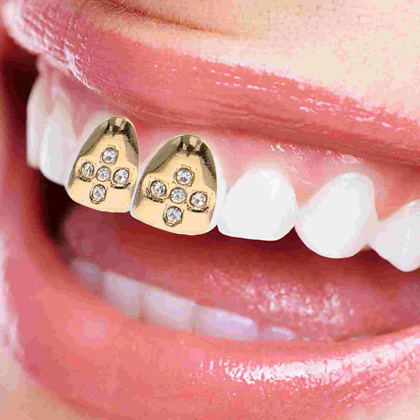 2 Pcs Cross Heart Braces for Men and Women Rhinestone Caps Teeth Molding Kit Tooth Gems Stand-up