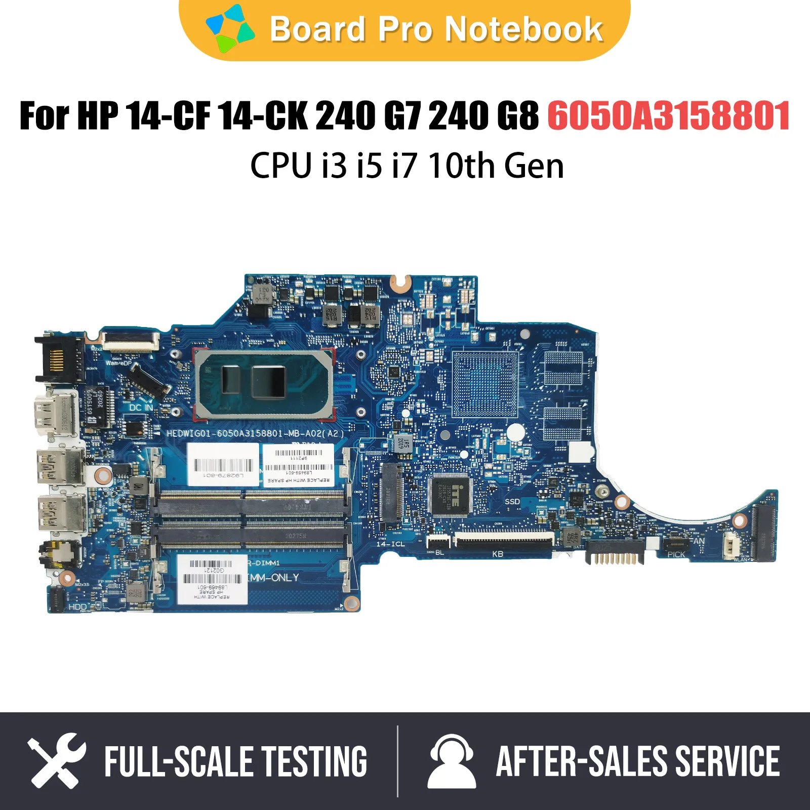 Notebook Mainboard For HP 14-CF 14-CK 240 G7 240 G8 L89469-601 L89470-601 Laptop Motherboard CPU I3 I5 I7 10th Gen 6050A3158801