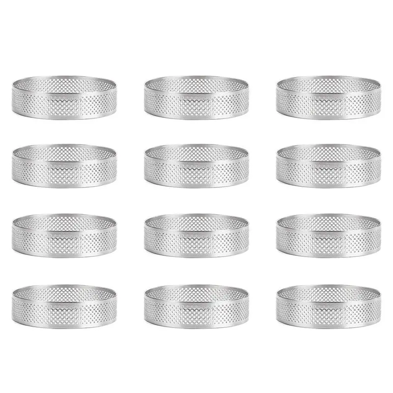 B62B-48 Pack Stainless Steel Tart Rings 3 In,Perforated Cake Mousse Ring,Cake Ring Mold,Round Cake Baking Tools