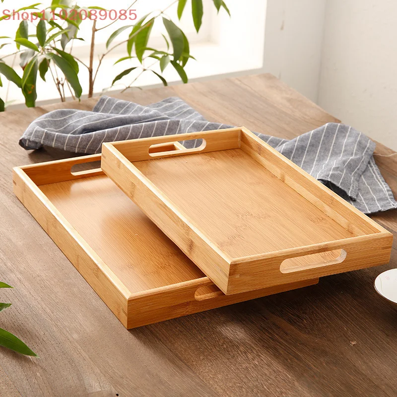 Wide Bamboo Organizer Tray Storage Tray With Handles For Cutlery Serving Spoons Cooking Utensils Teapot Teacup