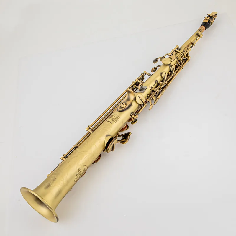 

TOP Brass Straight Soprano Sax Saxophone Bb B Flat Woodwind Instrument Natural Shell Key Carve Pattern