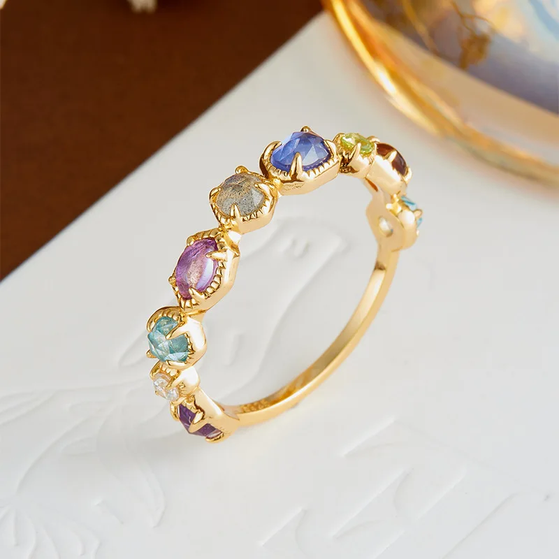 

Natural Topaz Amethyst Rings for Women S925 Silver 14K Gold Plated 100% Gemstone Fine Jewelry Vintage Party Accessories Gift