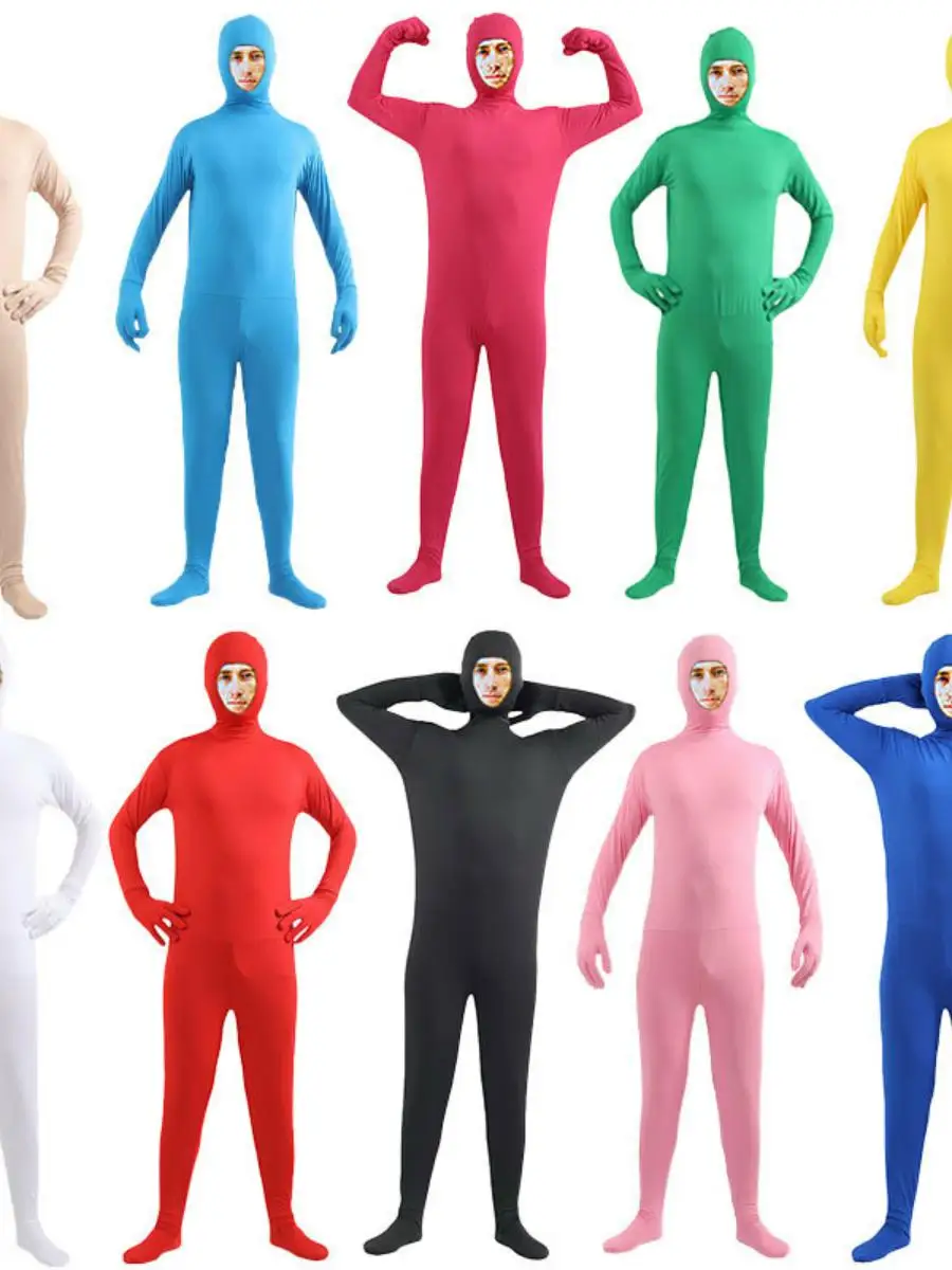 loween Cosplay adulte hommes couleur ajustement serré invisible cape Bla costume une pièce costume Invisible homme enfants Cos...