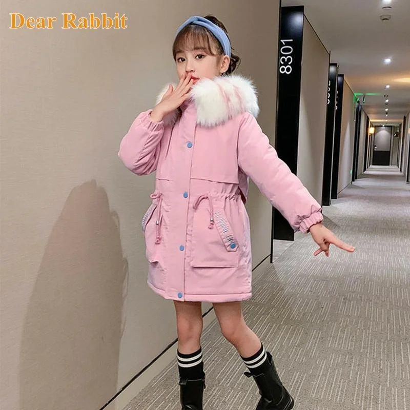 

cotton Children's down winter warm jacket for girls clothing Overcoat parka kids clothes hooded faux fur coat 3-13yrs snowsuit