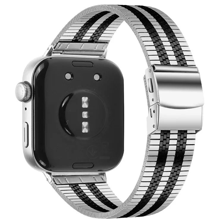 

For Huawei Watch Fit 3 Watch Band 316L Stainless Steel Five-Bead Wrist Strap - Silver Black