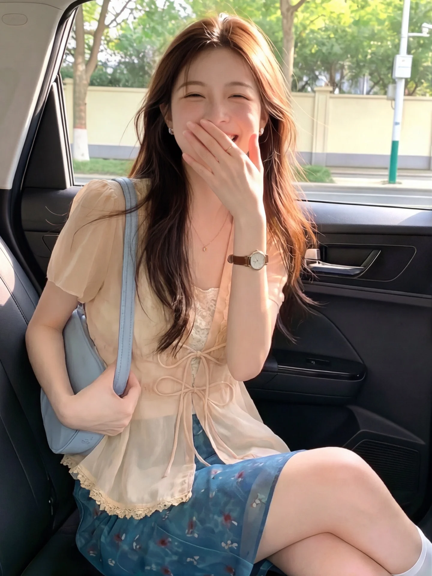 

Sweet Anti-Aging Knot Short Sleeve Chiffon Shirt Women Summer Design Sense Lace Splice Top Korean Style Thin Model