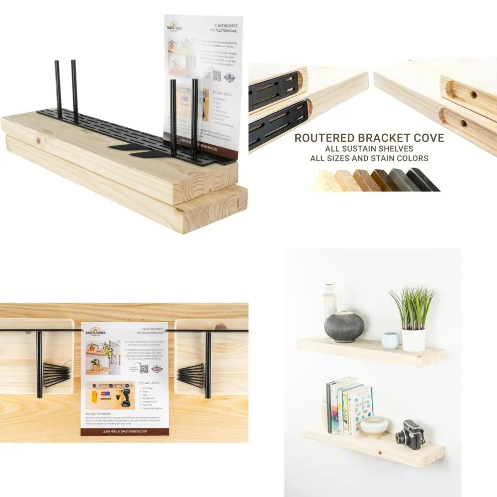 Dakota Timber's Natural Wood Floating Shelves, Pair Set, Concealed Brackets, Durable for Wall Mounting