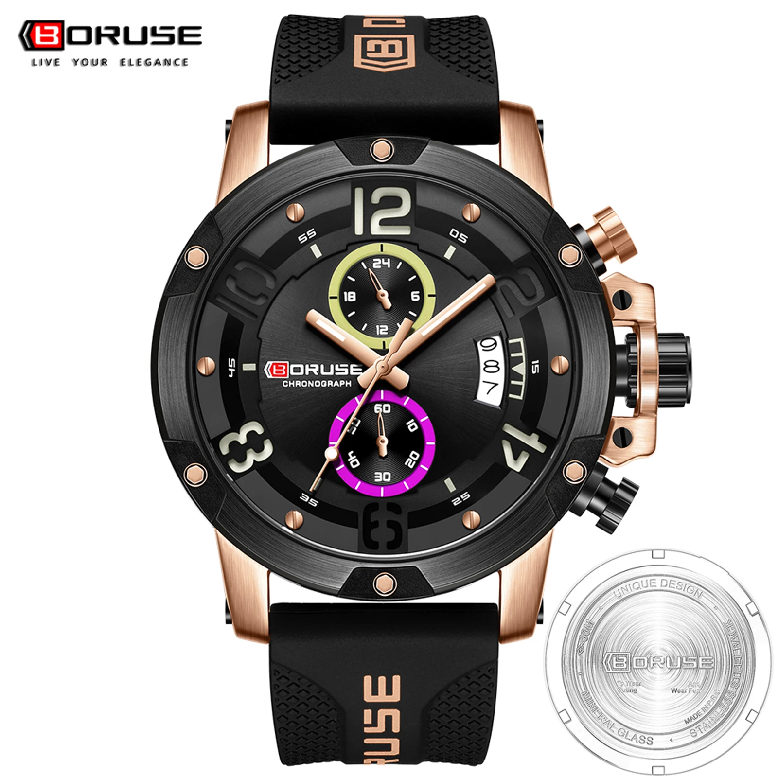 

BORUSE Watches for Men Luxury Business Automatic TimeWaterproof Luminous Clock Mens Military Campaigns Quartz Wristwatches