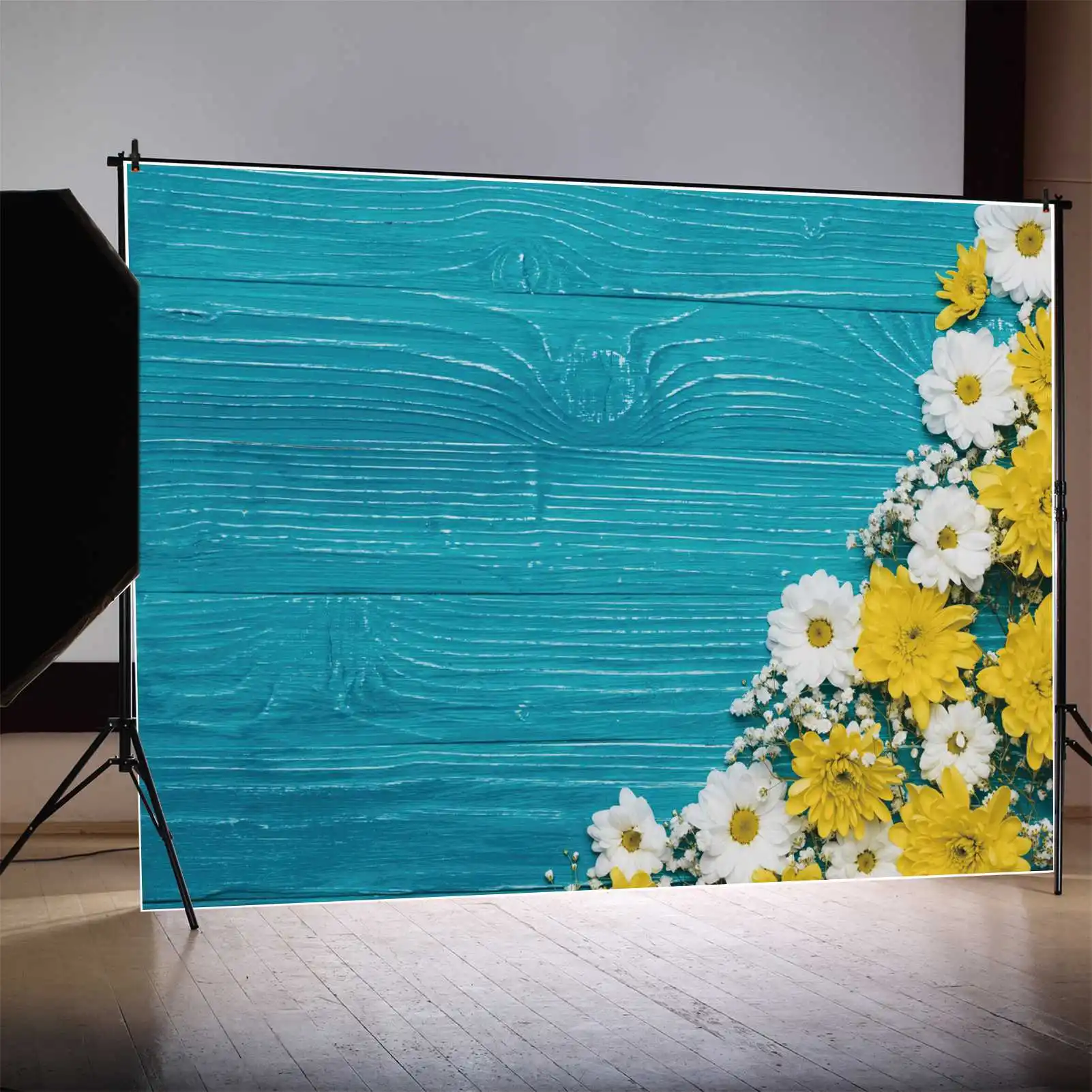 Cenário de Fotografia Placa De Madeira, Pranchas Floral, Flores Da Primavera, Amarelo, Branco, Casamento, Personalizado Kids Photo Backgrounds