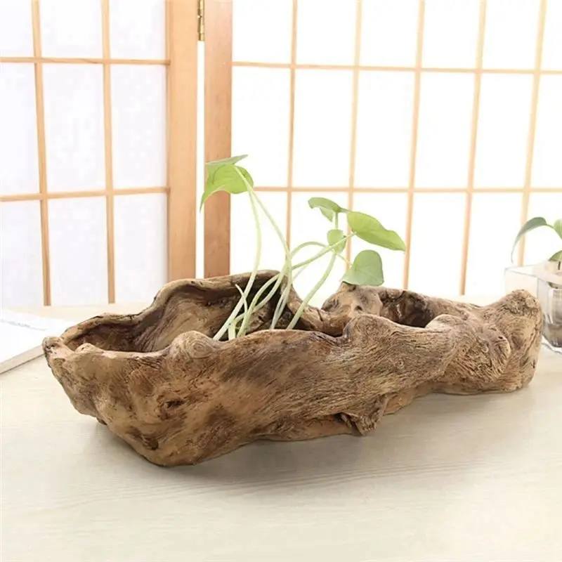 Hot Trend-Pastoral Retro Landscape Flower Pot Resin Tree Stump Planter Artificial Driftwood Sculpture Rustic Succulent