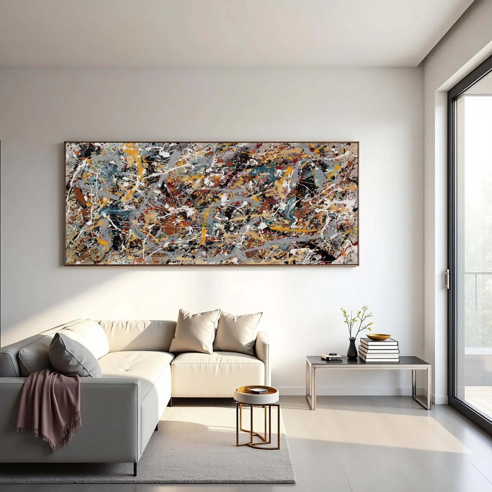 Large Abstract Drip Painting on Canvas Modern Jackson Pollock Style Wall Art for Living Room Decor
