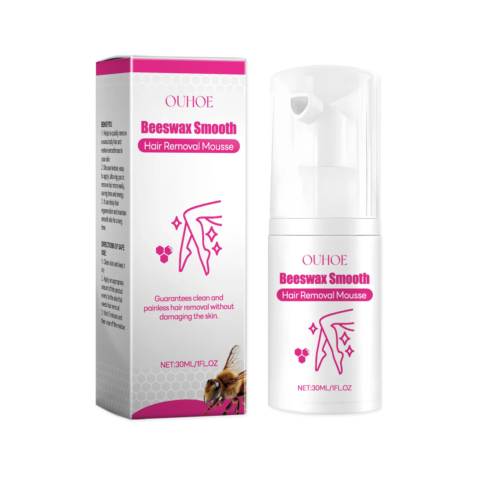 OUHOE Fast Hair Removal Mousse Underarm Arm Leg Body Mild Painless Non Irritating  Sensitive Depilatory Cream for Men Women 30ml