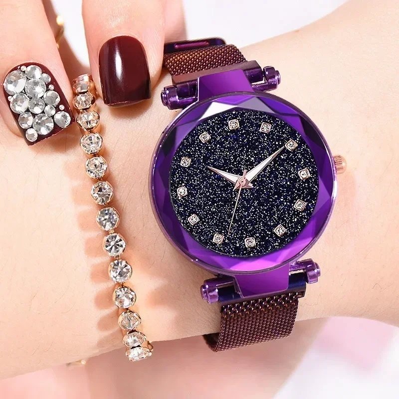 

Luxury Brand Watches Ladies Crystal Quartz Ladies Watch Mesh Magnet Buckle Starry Sky Female Clock Relogio Feminino часы женские