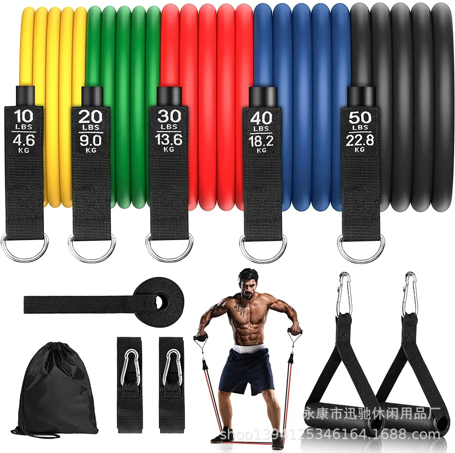 11-Piece Set Resistance BandsTensioner Pull Rope Fitness Multi-function Tensioner Suit Muscle Training Belt Elastic Sleeve Bands