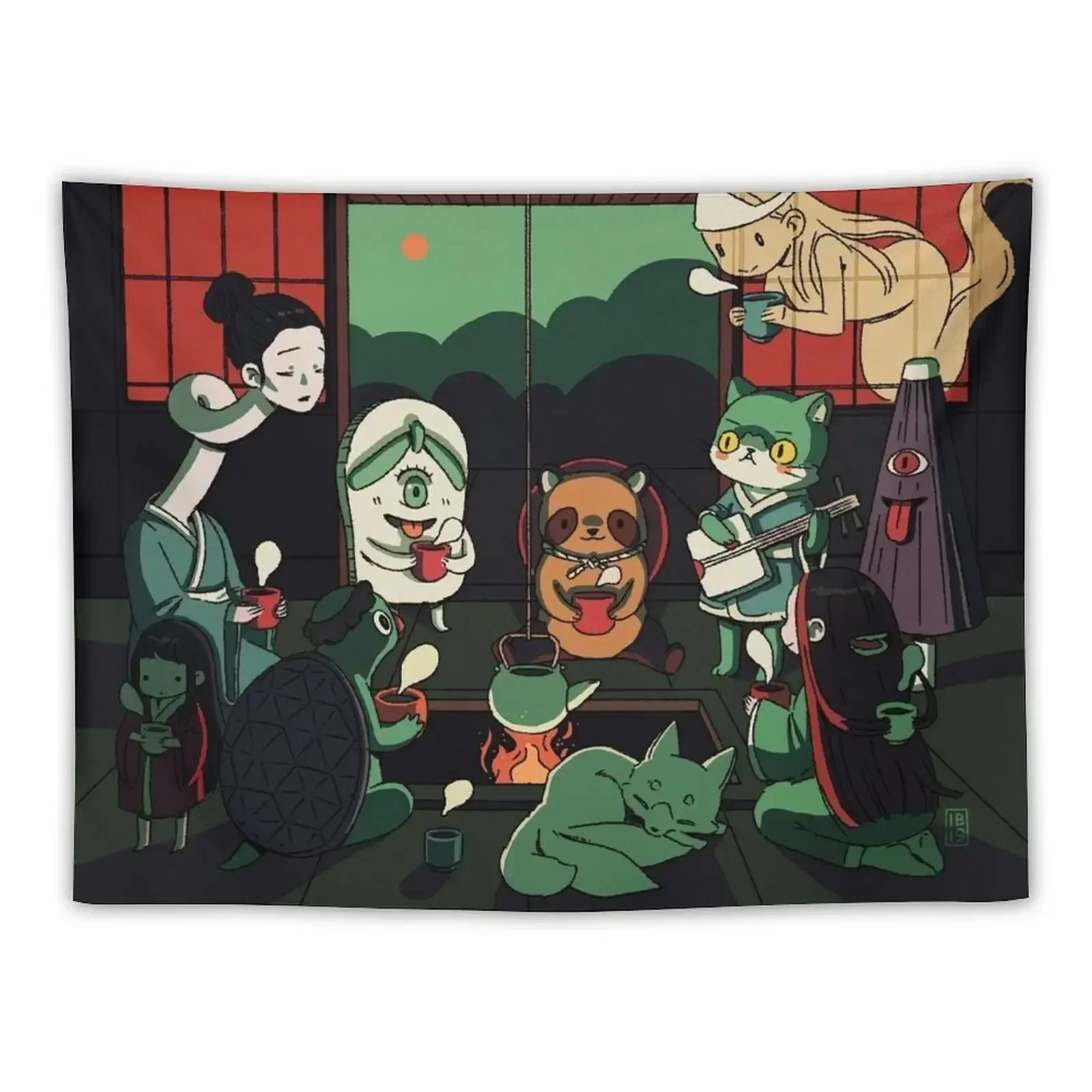 

Yokai Tea Party Tapestry Bedroom Organization And Decoration Wall Hanging Wall Tapestry