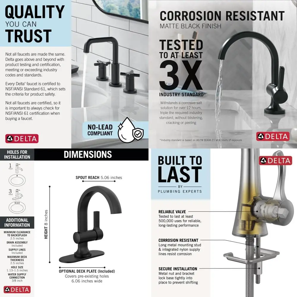 

Matte Black 1-Hole Single Hole Faucet, Vanity Sink Faucet with Metal Push-Drain Assembly