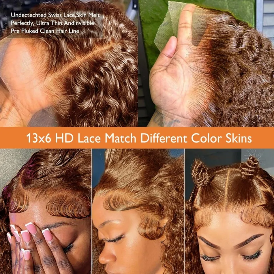 موجة عميقة خصلات الشعر المستعار الإنسان الشوكولاته البني 13X6 Hd الدانتيل الباروكة الأمامية 100% شعر الإنسان 250 الكثافة مجعد قبل قطعها الباروكات البرازيلي #4