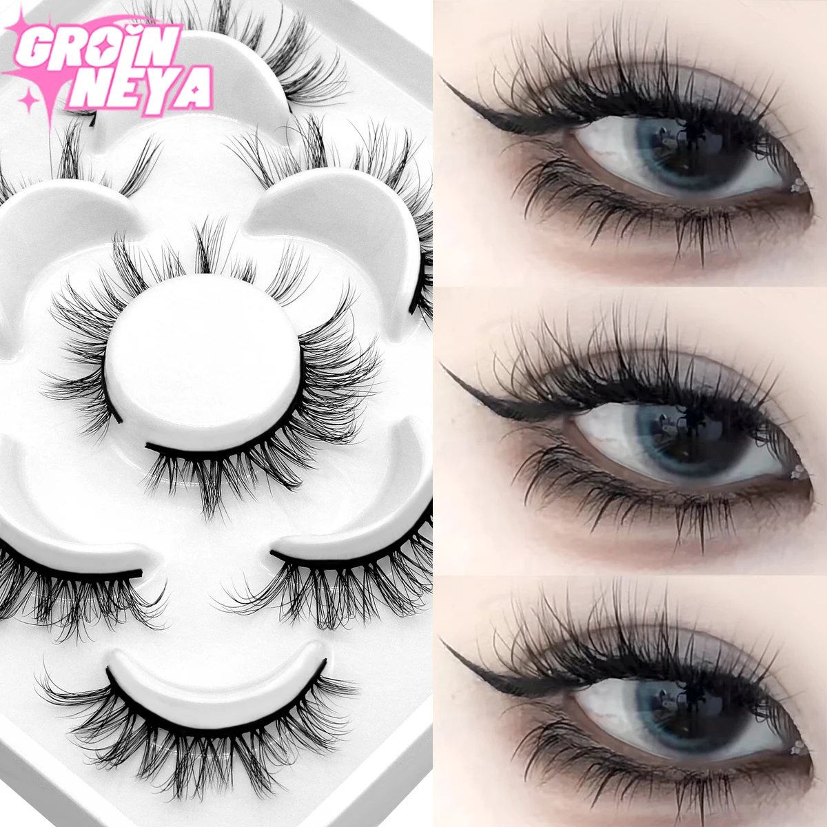 5 Pairs Natural Long Cat Eye False Eyelashes Cosplay Makeup Cross Strip Eye Lashes Handmade Manga Lashes Extension