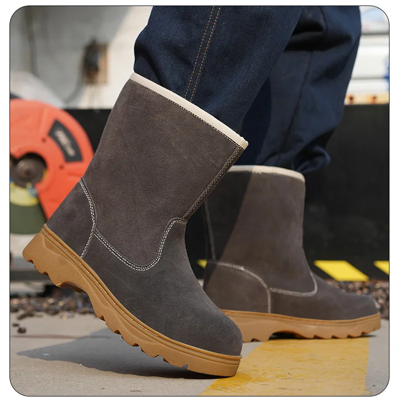 

Мужские ботинки со стальным носком для отдыха, зимние зимние теплые меховые рабочие туфли, строительная площадка, рабочие защитные ботинки, длинные botas masculinas