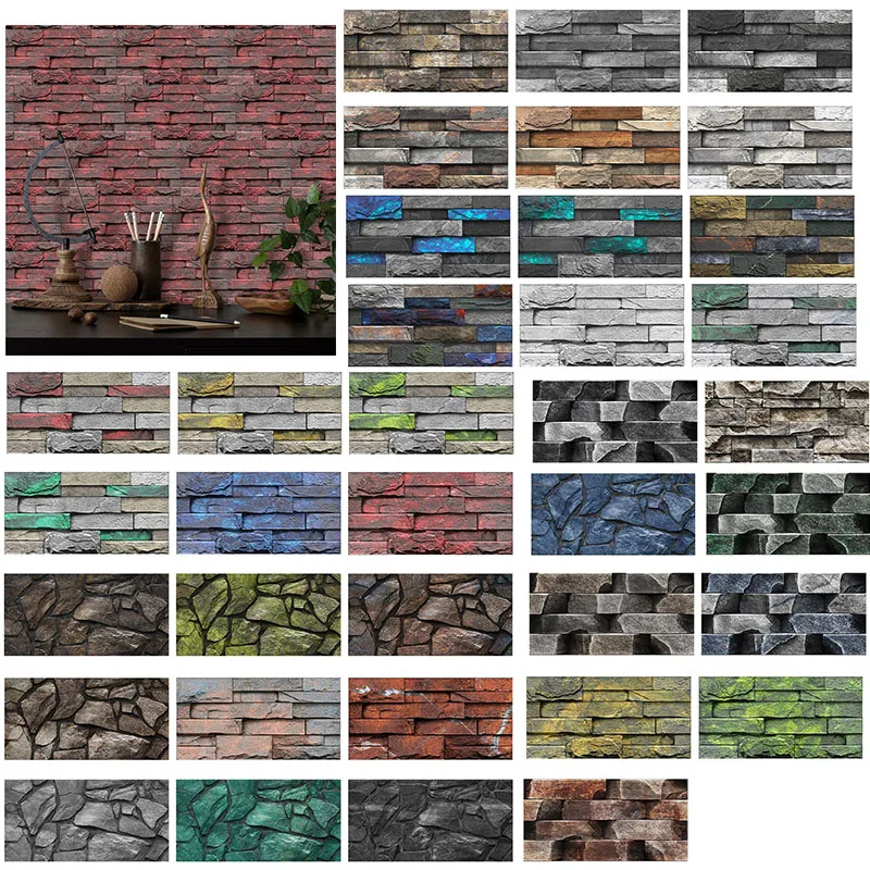 3Set 6Pcs Self-adhesive Imitation Stone Retro Wall Tile Stickers Vinyl Waterproof Wallpaper Home For Kitchen Bathroom Decoration