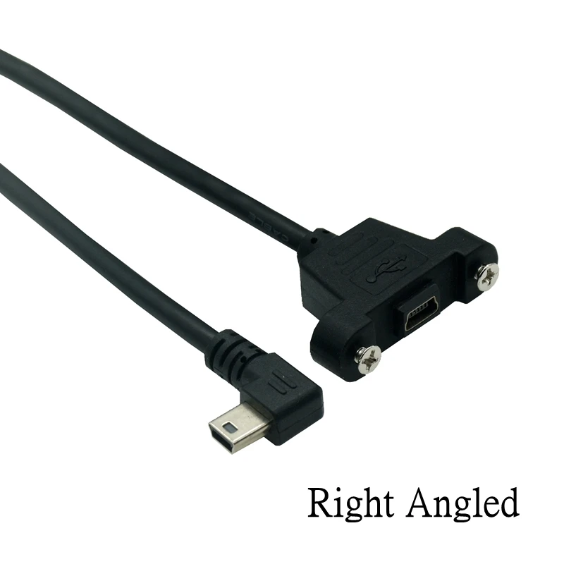 Up Down Right Left Angled 90 Degree Angle USB Extension Cable Mini USB Panel Mount Type Male to Female Adapter Cable with Screws