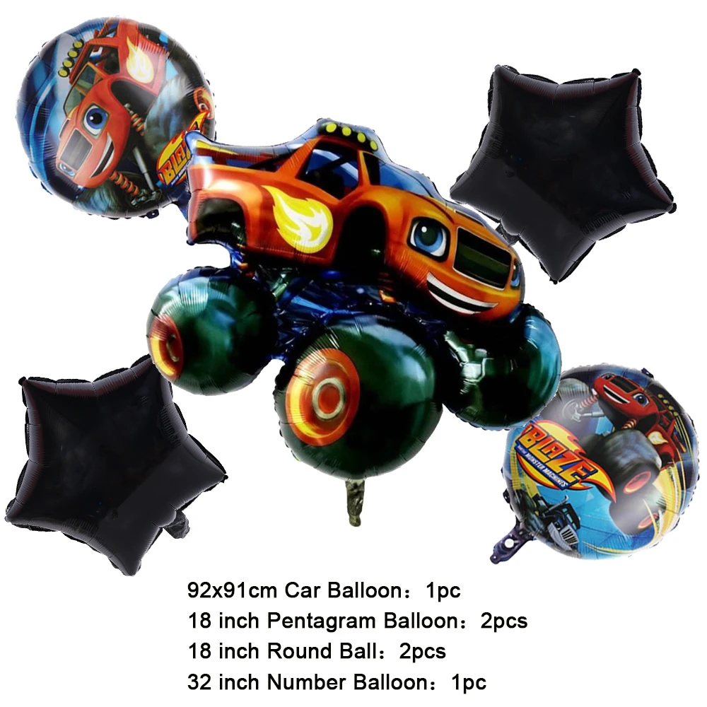 NEW Cartoon Monster Big Wheel Truck Theme Birthday Party Decoration Latex Aluminum Digital Balloon Baby Shower Boy Gift