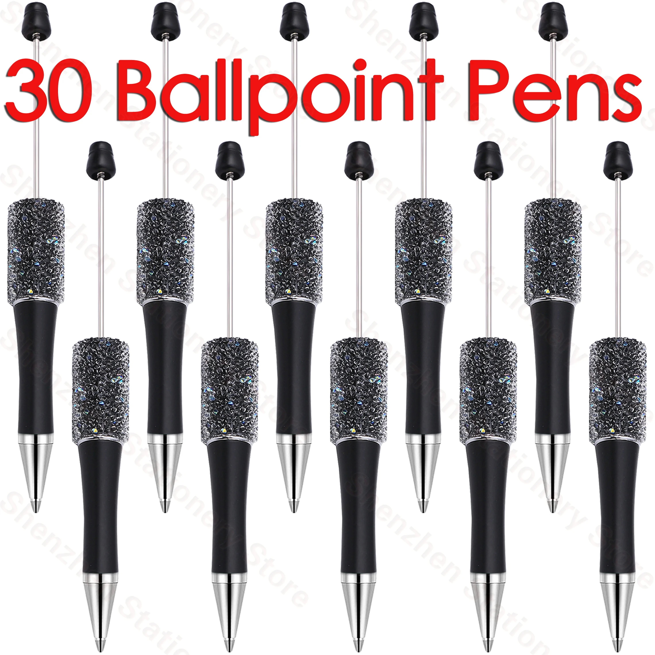 30PCS Black Full Star Beaded Pen Creative DIY Handmade Sticker Set Diamond Beaded Ballpoint Pens Advertising Gift Pen