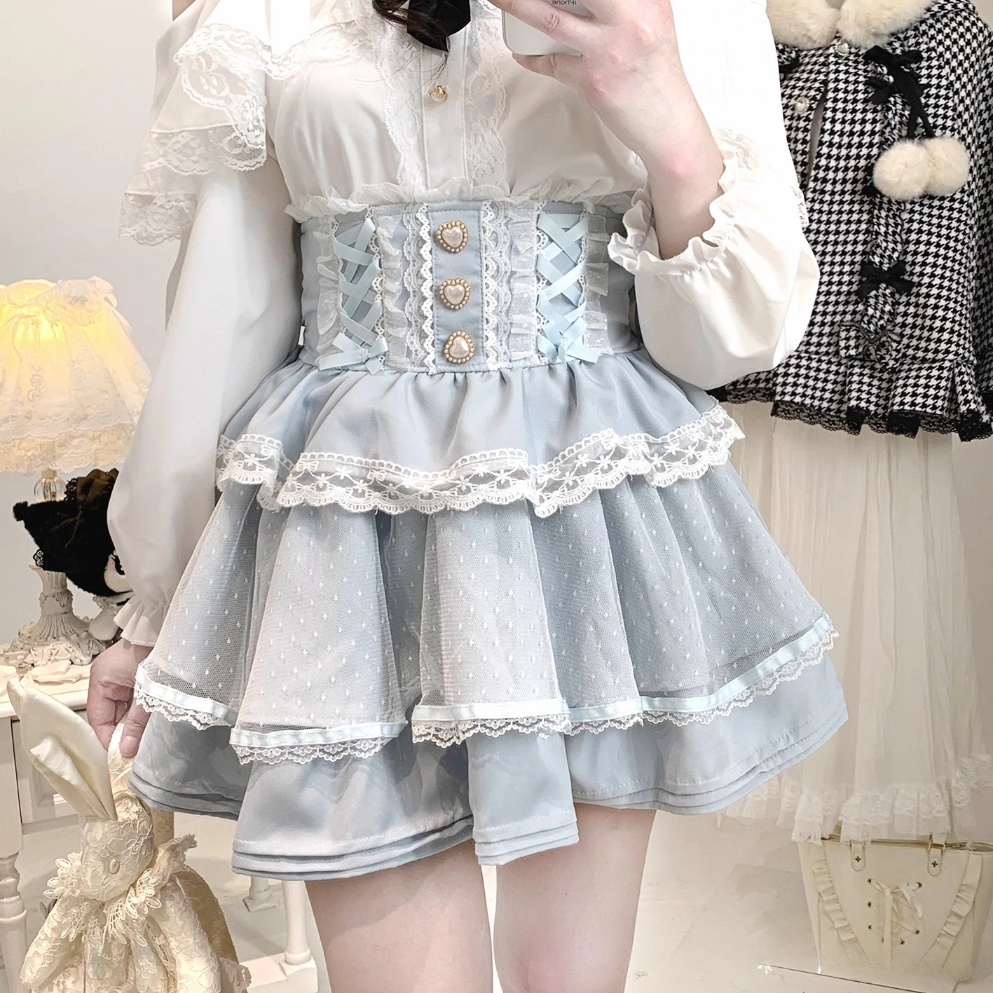 

Princess Ball Gown Bow High Waist Skirt All-match Preppy Drawstring Cake Exquisite Mujer Faldas Japan Slim Short Sweet Skirts