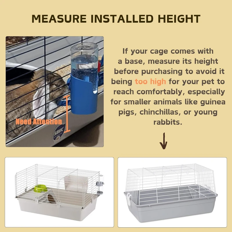 Rabbit Water Bottle Hanging Water Dispenser Feeder Cage Crate Hutch Bunny Dog Cat Chinchilla Ferret Guinea Pig Squirrel Hedgehog