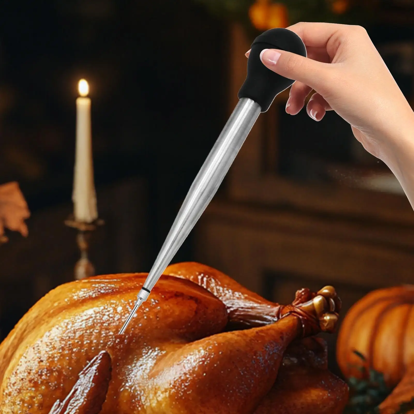 BBQ Meat Syringe Marinade Injector Turkey Chicken Syringe with Stainless Steel Needles Brush Sauce Injection Kitchen Tools