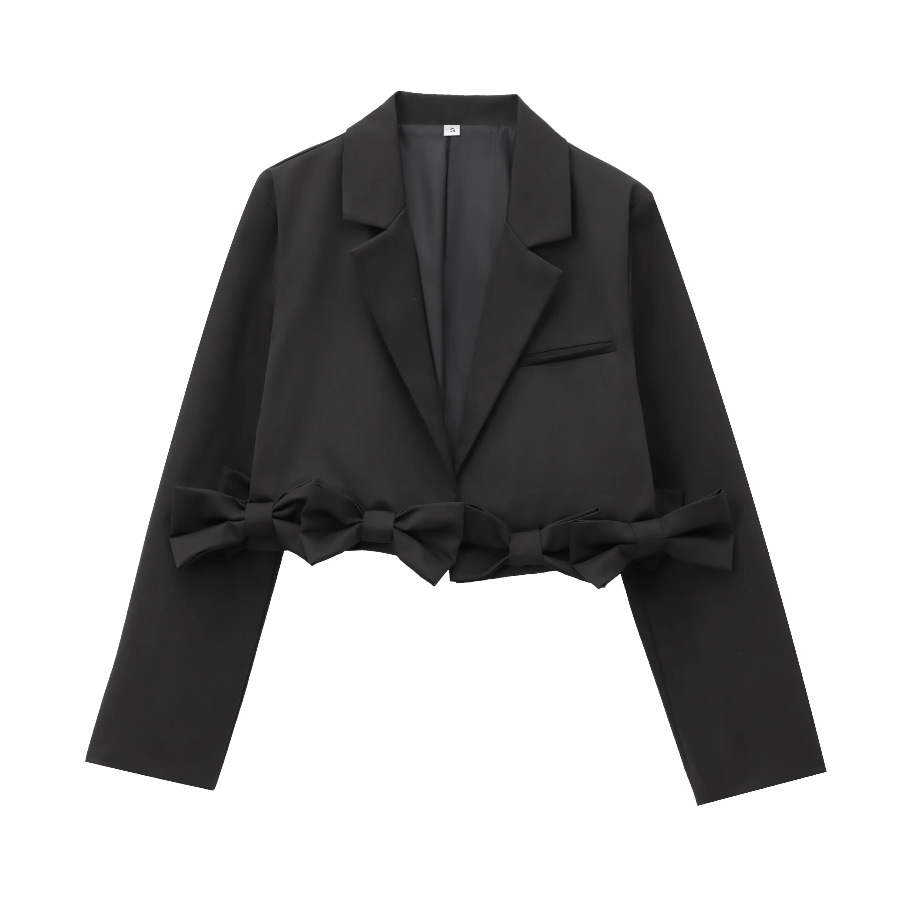 

TRAF Autumn Short Coat Woman Trendy Black Turn-Down Collar Long Sleeves Bow Decorate Female Fashion High Street Blazers 2010792