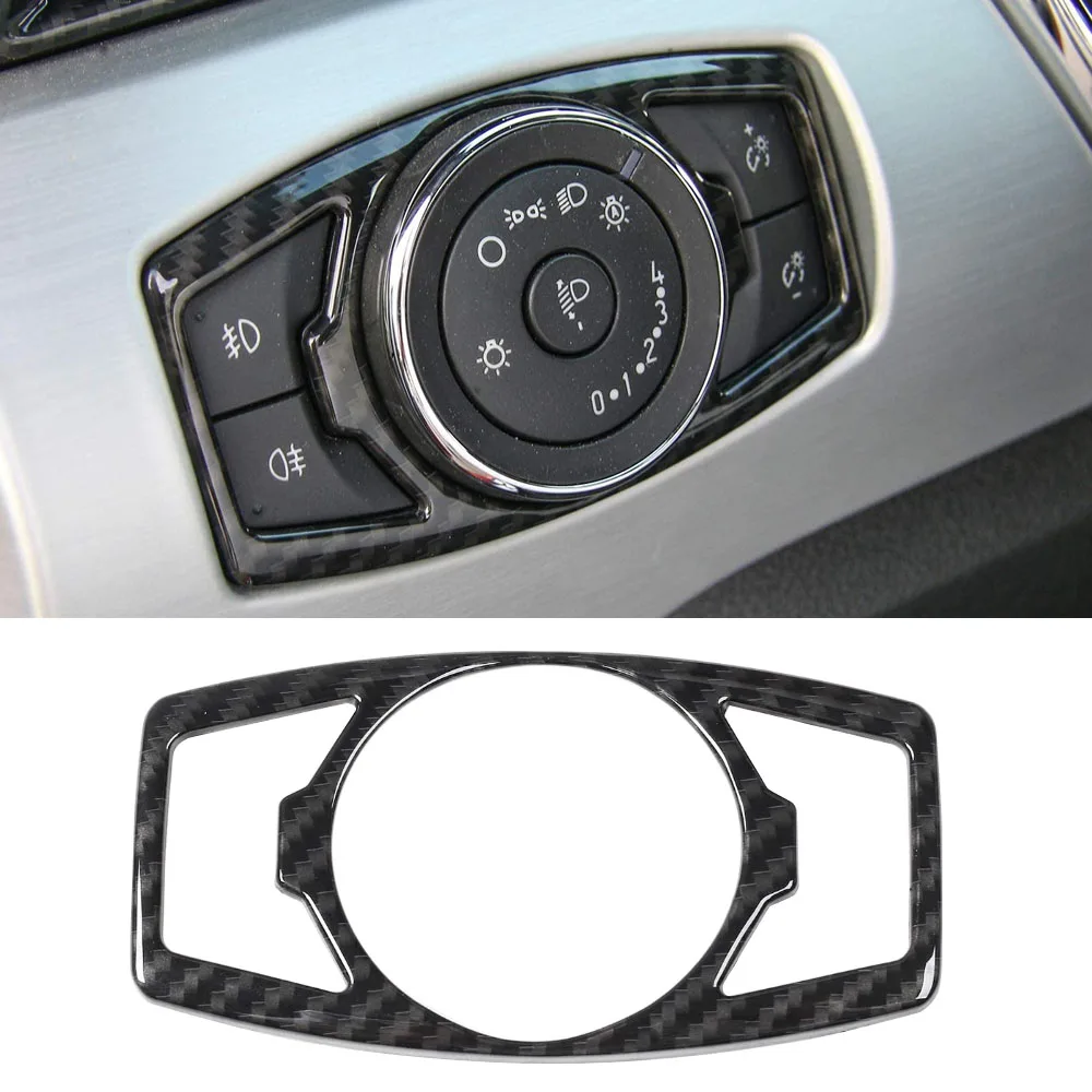 Carbon Fiber Headlight Switch Cover Decoration Trim Frame for Ford F 150 Mustang 2015 2016 2017 2018 2019 2020 Accessories - view 5